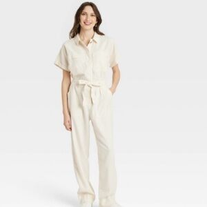 Universal Thread Women's Short Sleeve Linen Boilersuit Cream Size 4 
NWT
